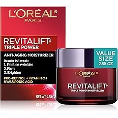 L'Oreal Paris Revitalift Triple Power Anti-Aging Face Moisturizer, Pro Retinol, Hyaluronic Acid & Vitamin C, Reduce Wrinkles 2.55 Oz