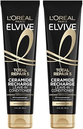 L'Oreal Paris Hair Care Elvive Total Repair 5 Protein Recharge Leave In Conditioner Hair Treatment, Heat Protectant for Damaged Hair, 5.1 fl. oz, (Pack of 2)